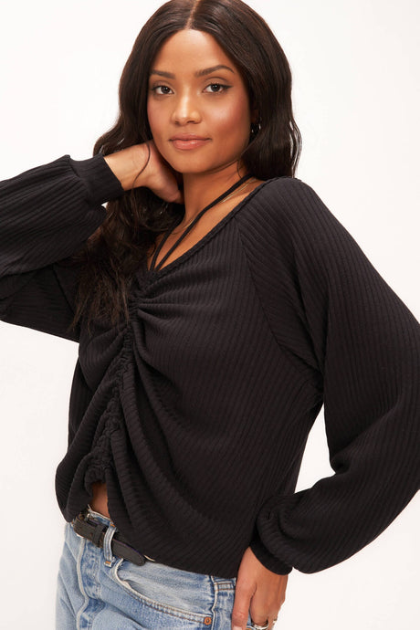 Remy Ruched Front Sweater Rib Long Sleeve LONG SLEEVE Project Social T 