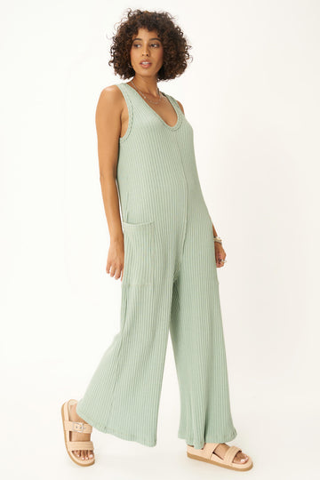 Santa Maria Sweater Rib Wide Leg Jumpsuit in Endless Sky