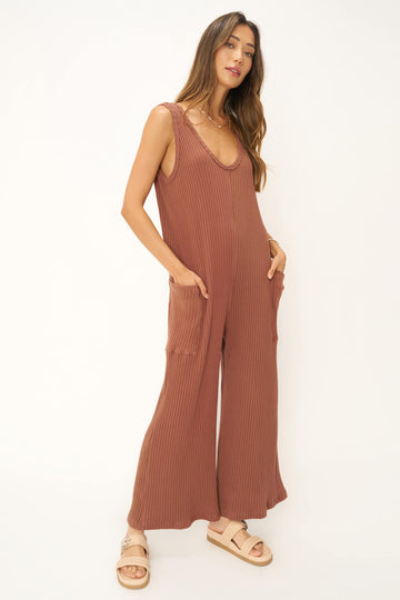 Santa Maria Sweater Rib Wide Leg Jumpsuit in Root Beer