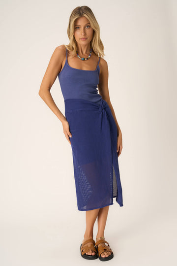 Shoreline Twisted Heavy Mesh Skirt Set in Electric Indigo