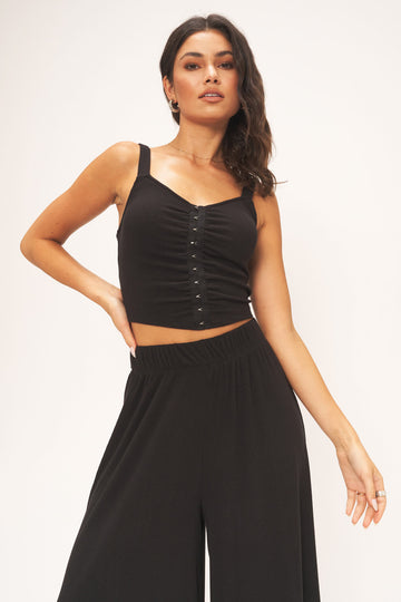 Sully Ruched Front Rib Tank in Black