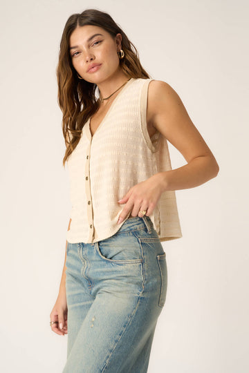 Viva Button Front Sweater Tank in Chalk
