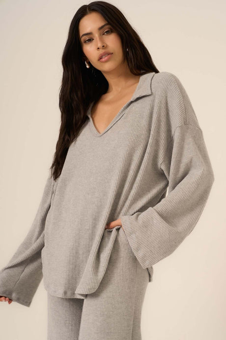 Zoey Brushed Rib Collared Long Sleeve LONG SLEEVE Project Social T 