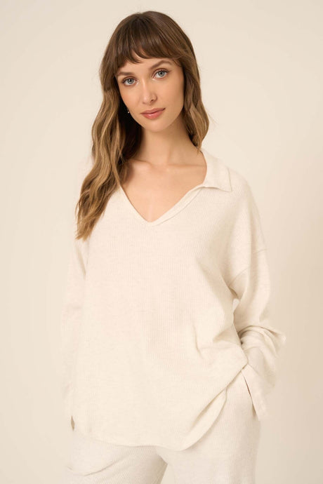 Zoey Brushed Rib Collared Long Sleeve LONG SLEEVE Project Social T 